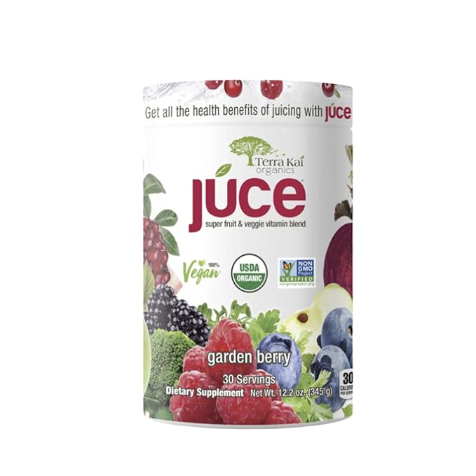 Terra-Kai Organics Juce Super Fruit and Veggie Blend Drink 12.2-Ounce Garden Berry 30 Servings Greens Powder Juce Green Juice Powder Super Food Greens Drink Juce Terra Kai (Pack 1) bundle with