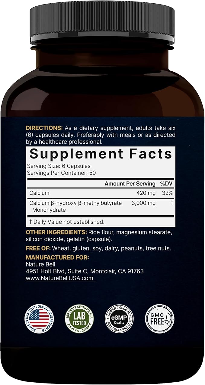 NatureBell HMB 3000mg - 300 Capsules - Triple-Strength Supplement for Lean Muscle Mass Support - Aids Against Muscle Breakdown in Men &amp Women* - Non-GMO &amp Gluten-Free
