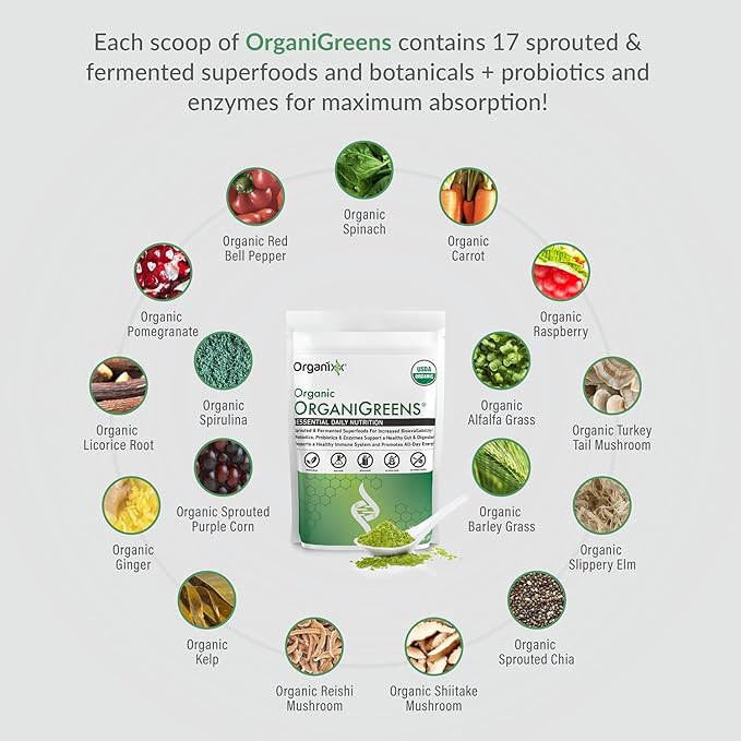 Organixx Clean Sourced Collagens (20 Servings) &amp OrganiGreens (30 Servings) Bundle Daily Super Greens &amp Protein w/Vitamin C &amp Zinc Supports Digestion Skin Hair Nails &amp Joint Healt