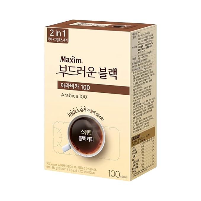 Maxim Arabica 100 Sweet Soft Black Coffee Coffee + Xylitol Sugar 2 in 1 100 Sticks
