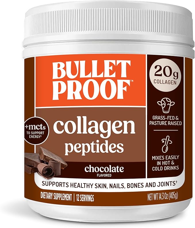 Bulletproof Chocolate Collagen Peptides Powder with MCT Oil 14.3 Ounces Grass-Fed Collagen Protein for Skin Bone and Joint Support Pasture Raised No Added Hormones
