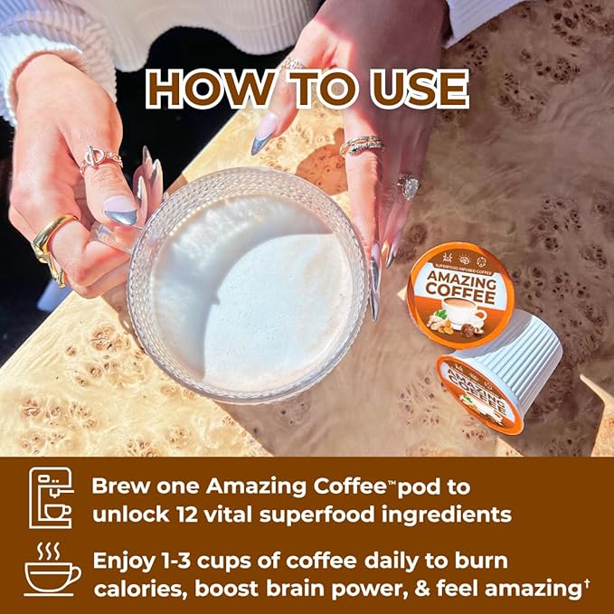 Superfoods Company Amazing Coffee- 12 Natural Superfoods - French Roast - Weight Loss &amp Brain Boost - Gluten Free Non-GMO Sugar Free Vegan &amp Keto Friendly [48 Pods] [Cocoa]