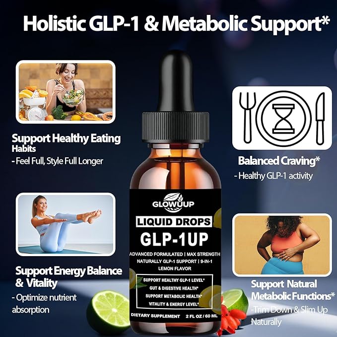 GLP-1 Supplement for Women &amp Men 9-in-1 Naturally GLP-1 Support w. Berberine HCI Cyelon Cinnamon Green Tea Eriocitrin GLP1 for Gut Digestion Metabolic GLP-1 Drops 6X Stronger Than Capsules
