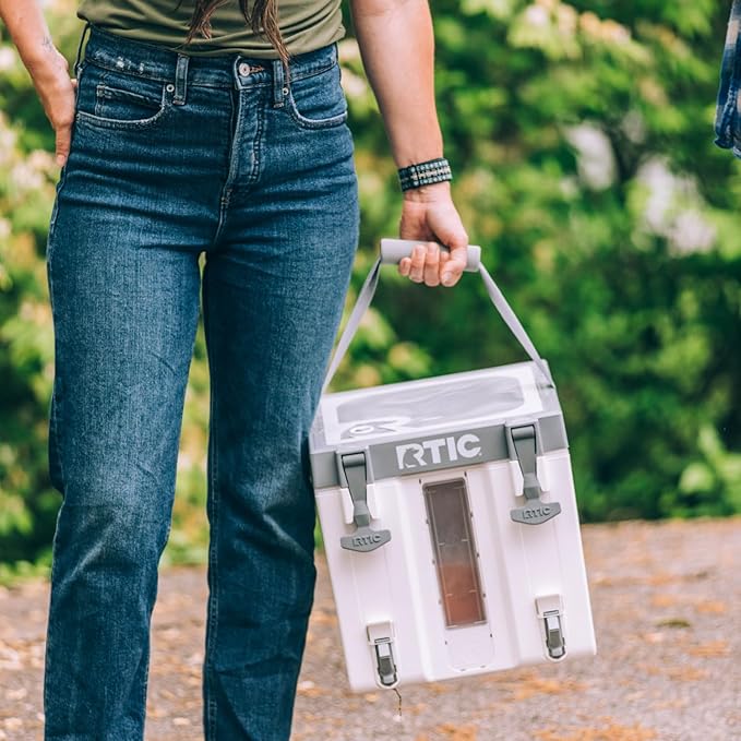 RTIC Halftime Water Cooler 3 Gallon Portable Carrier Container Drink Beverage Dispenser Stackable with 2 Taps Bottleless BPA-Free for Sports Camping BBQ Parties Picnic Cool Grey &amp Navy