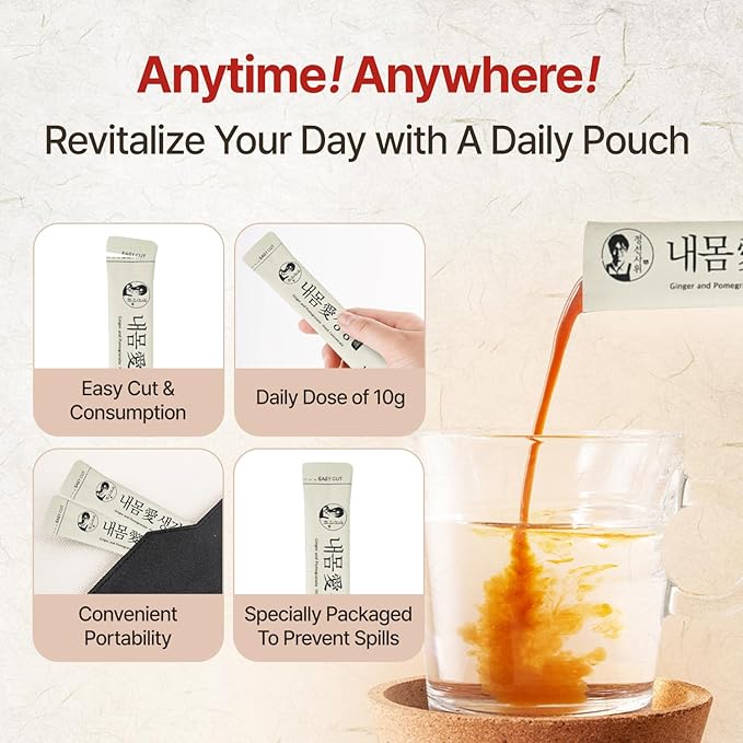 Korean Ginger Extract with Pear Pomegranate Liquid Syrup Juice 300g (10g x 30 EA) Refreshing Ginger Liquid Extract for Tea Latte Seasoning