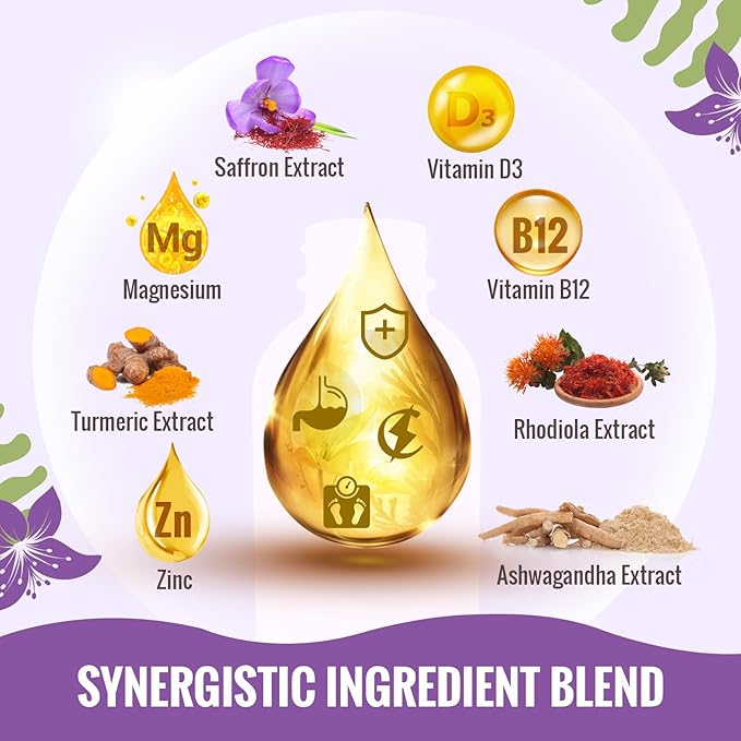 Resciency Liposomal Saffron Supplements Drops 88.5mg – High Bioavailability Liquid Saffron Extract for Mood Support Energy Focus &amp Vision with Ashwagandha Magnesium Zinc B12 &amp D3 4 fl oz