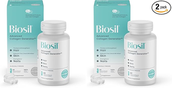 Biosil Collagen Booster Supplement - 60 Vegan Capsules - Patented ch-OSA Activator for Skin Hair Nails &amp Joints - Supports Natural Production - 30-Day Supply (Pack of 2)