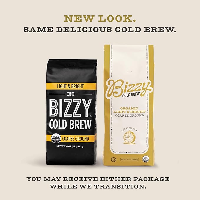 Bizzy Organic Cold Brew Coffee | Bundle | Coarse Ground Coffee | Light &amp Bright 1 LB + Breakfast Blend 1 LB | 2 Pack