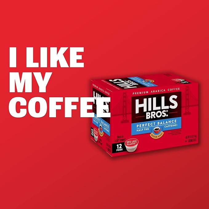 Hills Bros Single Serve Coffee PodsGourmet Medium Roast 12 Count-Keurig Compatible Roasted Arabica Coffee Smooth Balanced Coffee Subtle Chocolate Flavor