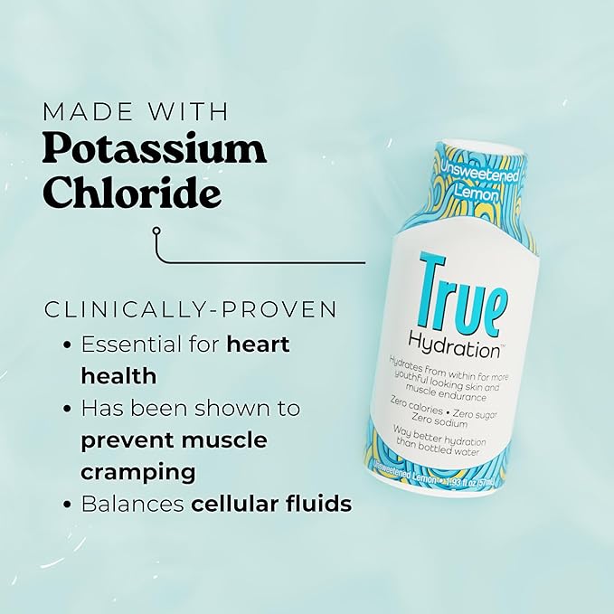 True Hydration Electrolyte Shots 24-Pack – Supports Sleep Quality Daily Wellness &amp Muscle Cramps – Magnesium Potassium &amp Taurine – Zero Sugar Zero Sodium – Unsweetened Lemon