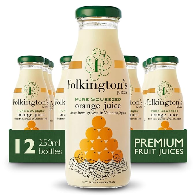 Folkington's Orange Juice 100% Pure 12x250ml Bottles Not from Concentrate 12 Pieces