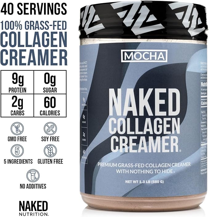 Naked Collagen Mocha Coffee Creamer - Collagen Creamer For Coffee - Dairy-Free Gluten-Free GMO-Free - Support Hair Skin and Nails - 40 Servings