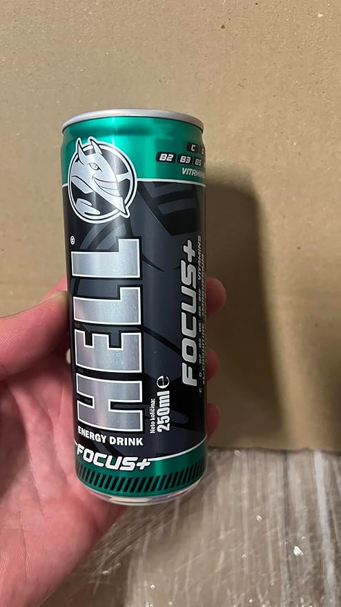 HELL FOCUS Energy Drink | 32 mg/100 ml Caffeine | Vitamins B3 B5 B6 B12 | No Preservatives | Environmentally Friendly Packaging | 24 x 250ml | Compatible with HELL Energy
