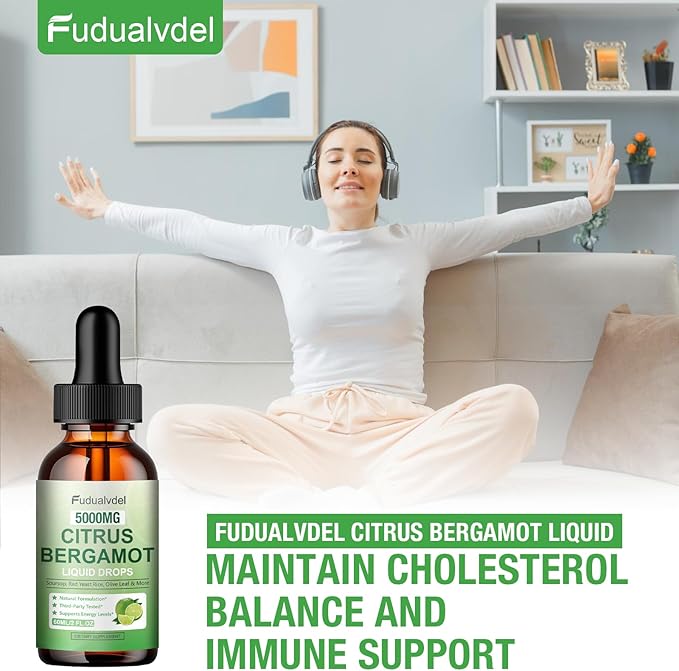 2 Packs 5000mg Citrus Bergamot Liquid DropsReduce Triglycerides Bergamot Supplement for High Cholesterol Immune Support for Anti AgingAntioxidantLime BitterNatural Olive Leaf Extract4 Fl Oz
