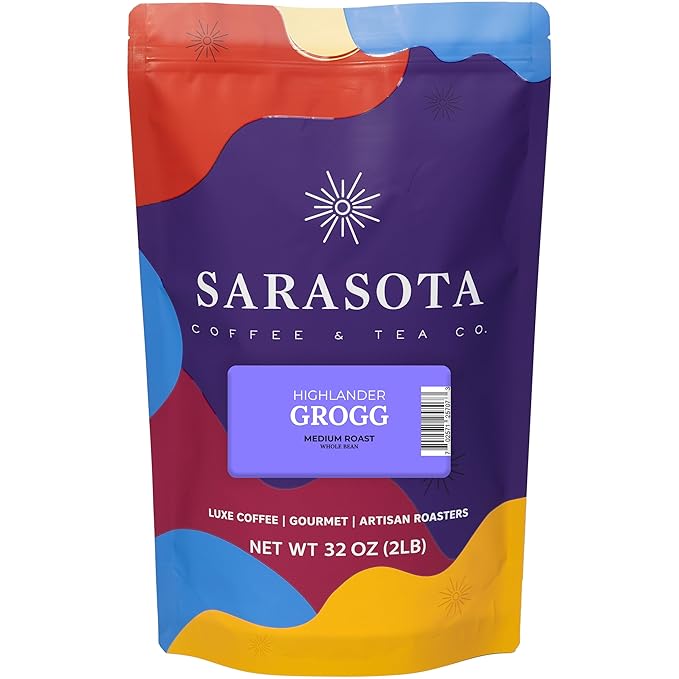 2 lb Highlander Grogg Whole Bean Coffee | Butterscotch Caramel Vanilla Flavored Coffee Beans | Bulk Medium Roast Flavored | Specialty Grade | 32 oz