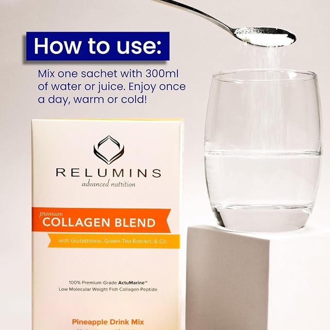 Relumins Premium Marine Collagen Pineapple Flavor 10 Sachets and Gluta 1000 Vegetarian Capsule Skin Support - Bundle