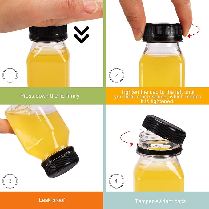BAKHUK 36pcs 4oz Small Plastic Juice Bottles with Caps Empty Reusable Clear Bulk Beverage Containers for Juice Milk and Other BeveragesSuitable for Christmas Parties