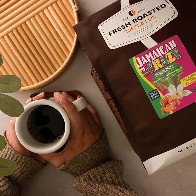 Fresh Roasted Coffee Jamaican Me Crazy Flavored Coffee 5 lb (80 oz) Medium Roast Kosher Ground