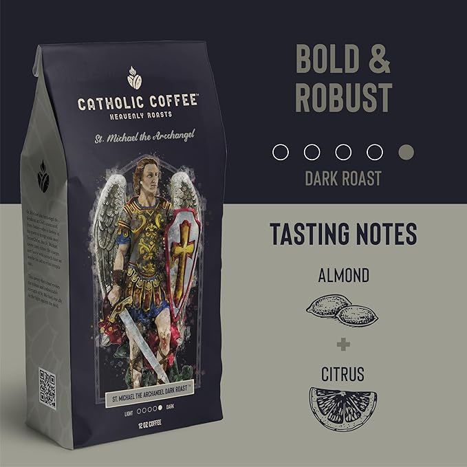 Catholic Coffee St. Michael the Archangel Dark Roast Ground Coffee &amp Tumbler Gift Set – 12oz Bag Christmas Gift for Coffee Lovers Catholic Holiday Box