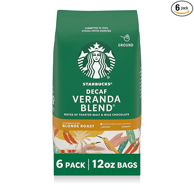 Starbucks Ground Coffee Blonde Roast Hot or Iced Coffee Decaf Veranda Blend Six 12 oz Bags