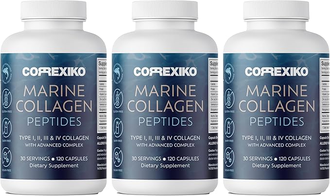 CORREXIKO Marine Collagen Supplement Pills - 1800mg Hydrolyzed Collagen Peptides per Serving with Added Hyaluronic Acid Vitamin C &amp Minerals - for Hair Skin &amp Nails - 360 Capsules 3 Month Su
