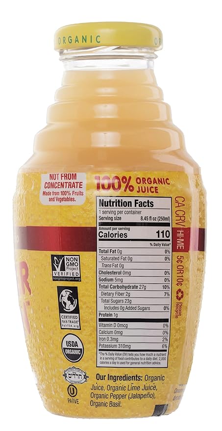 Wonder Lemon Organic Lemon Basil Jalapeno Cold Pressed Juice 8.45oz (6 Pack)