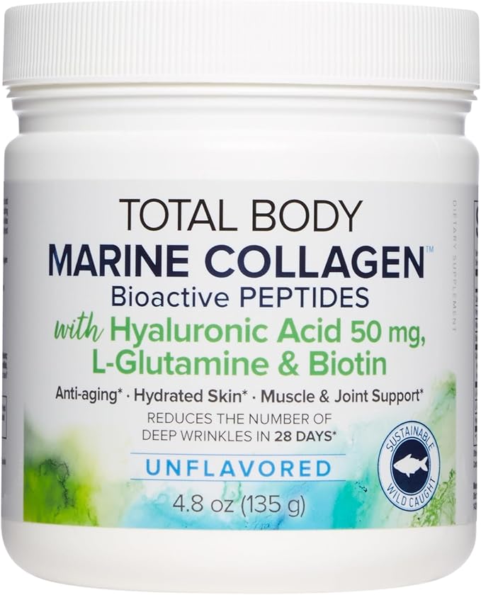 Natural Factors Total Body Marine Collagen - Collagen Peptide Powder with Hyaluronic Acid - Supports Hair Skin &amp Nails - Unflavored - 4.8 oz (46 Servings)