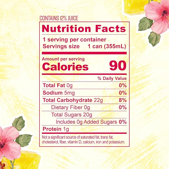 Nourrir Sparkling Pineapple Hibiscus Juice Real Fruit Tropical &amp Floral Fusion Non-GMO Gluten-Free Non-Alcoholic 90 cals 0g Added Sugar 12 cans (12-Pack)