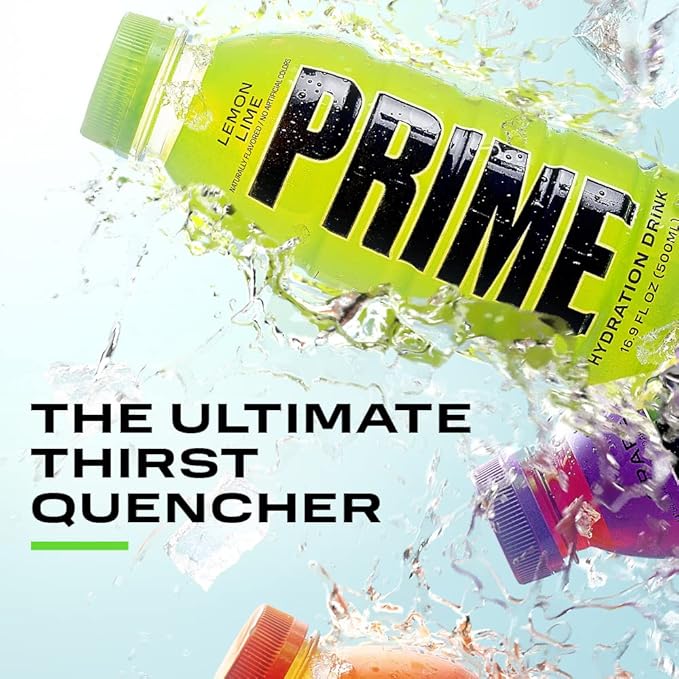 PRIME Hydration LEMON LIME Sports Drinks Electrolyte Enhanced for Replenishing Fluids 250mg BCAAs B Vitamins Antioxidants Low Sugar 16.9 Fl Oz 12 Pack