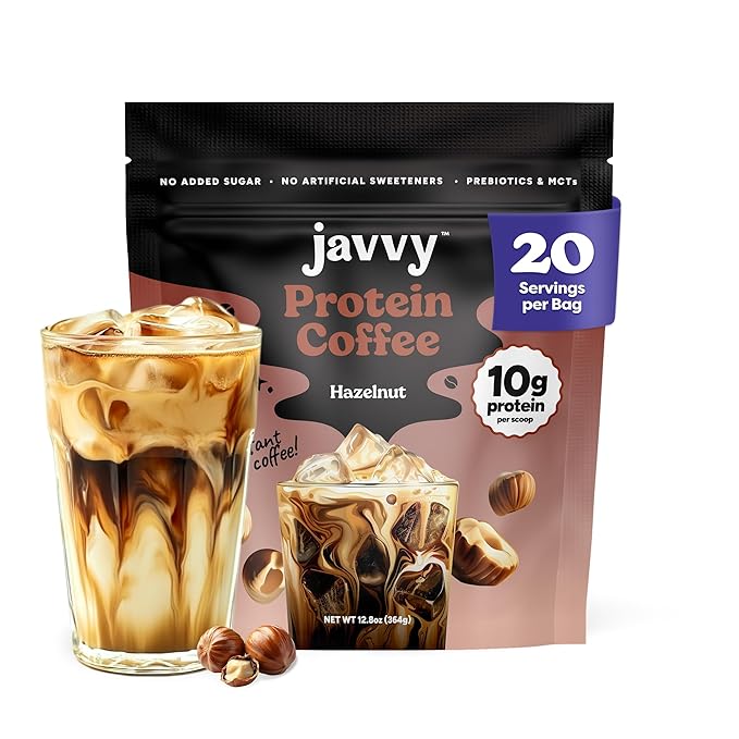 Hazelnut Protein Iced Coffee - Premium Whey Protein &amp Instant Iced Coffees - 100% Natural Cold Brew - Zero Artificial Flavors &amp Sweeteners 80 mg Caffeine Per Serving No Added Sugar 20 Servi