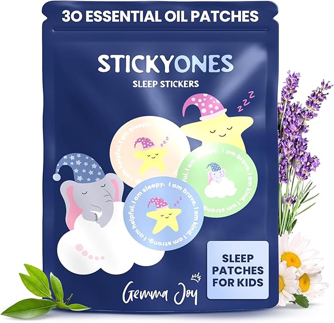 Gemma Joy Bedtime Baby Soothers &amp StickyOnes Sleep Patches - Cry Activated Heartbeat Puppy Plush Toy Stuffed Animal with Calming Light &amp All-Natural No Melatonin Bedtime Patches for Kids and