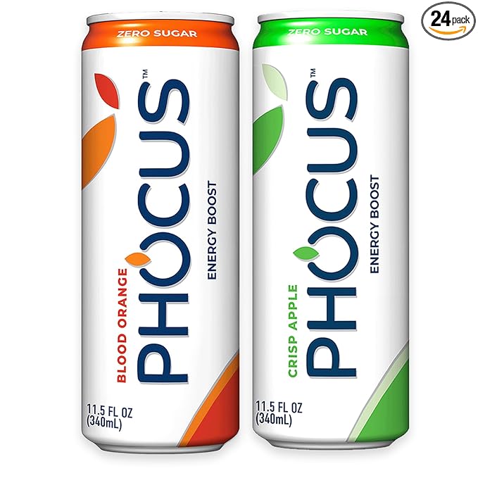 Phocus Energy Boost Crisp Apple &amp Blood Orange Bundle | 11.5 Fl oz (Pack of 24) | No Sugar | 75mg Caffeine + L-Theanine | 0 Calories