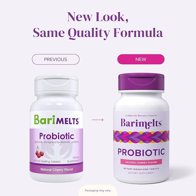 Barimelts Probiotic 5 Billion CFU - 60 Fast-Dissolving Tablets (2-Month Supply) - Sugar-Free Probiotics for Women Support Gut Health After Bariatric Surgery Natural Cherry Flavor