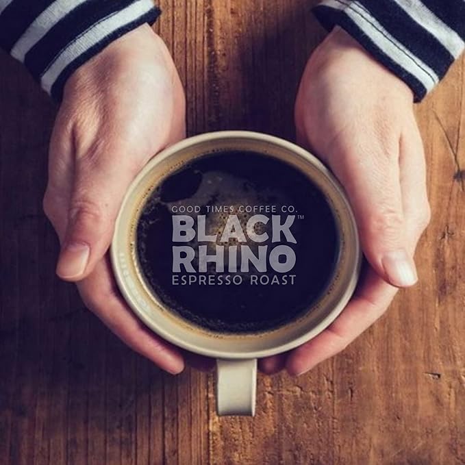 Good Times Coffee Company Black Rhino Espresso Roast Coffee Single Serve Pods Dark Roast Fine Grind 36 Count