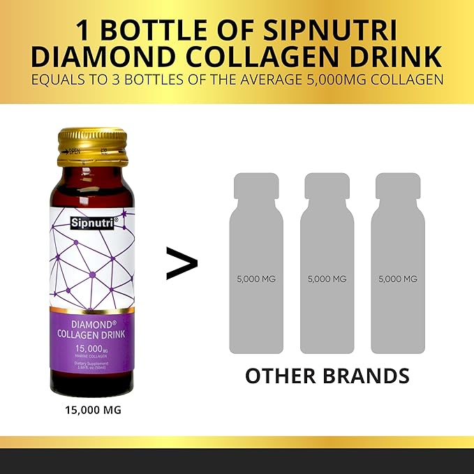 Diamond Collagen Drink 15000mg Marine Collagen Peptides Liquid Shots Best Served Chilled to Minimize Fish Taste Supports Skin Hair &amp Nail Health-1.69 fl oz x10