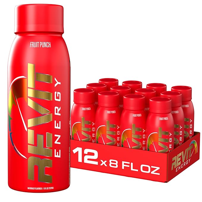 Steel Revit Energy Drink Fruit Punch 8oz (12-Pack) | 300mg Caffeine 7 Essential Vitamins | Sugar-Free Resealable Cap All-Day Energy