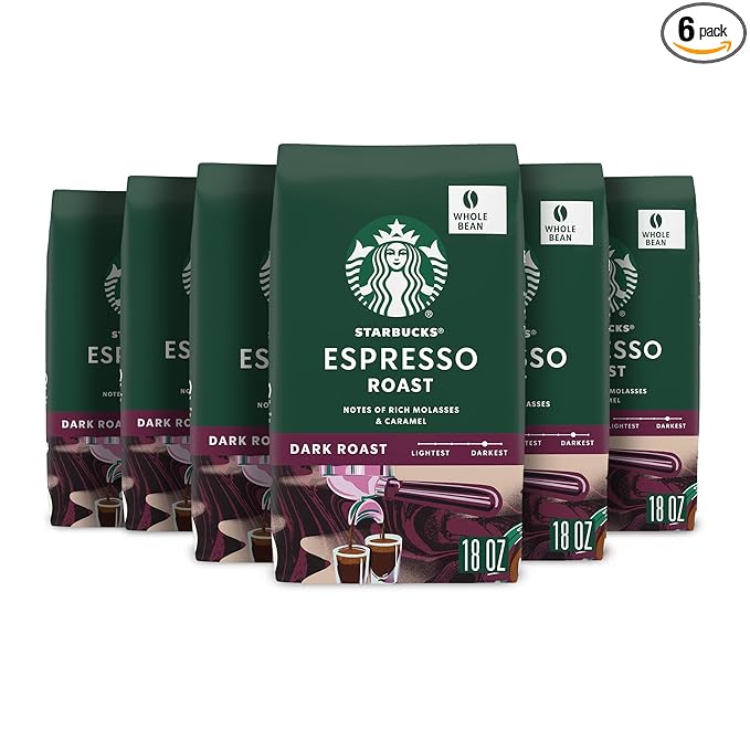 Starbucks Whole Coffee Beans Dark Roast Hot or Iced Coffee Espresso Roast Six 18 oz Bags