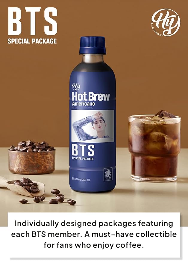 Korean Food HY Hot Brew Coffee Americano Ready-to-Drink Bottled Coffee 11.8 fl oz (350 mL) x 24 Bottles B.T.S Special Package