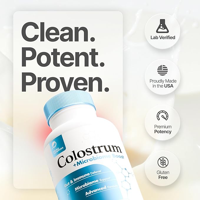 Colostrum Capsules | Grass-Fed Bovine Colostrum with Akkermansia Probiotic 1B AFU | Microbiome &amp Gut Support | High IgG Advanced Formula | 120 Capsules