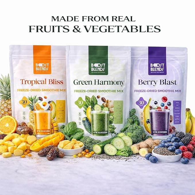 Tropical Smoothie Powder &amp Smoothie Mix – Freeze Dried Tropical Fruit Blend No Added Sugar Vegan Ready in Seconds 10 Servings