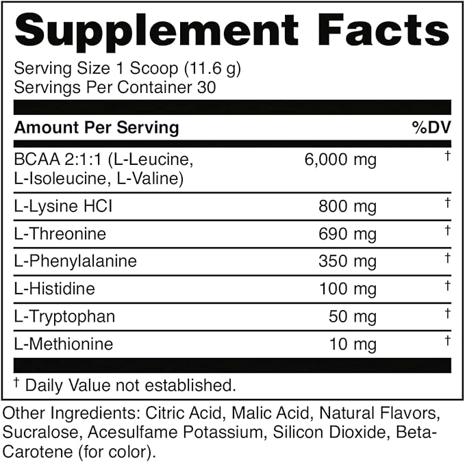 Bucked Up Essential Amino Acids - EAA Powder - Easy Mix Non Clumping Formula - for Pre/Intra Workout - Peach Flavor - 30 Servings - 11.6 oz