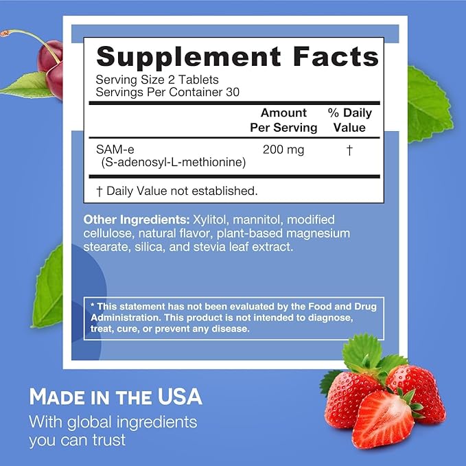 EZ Melts Dissolvable SAM-e Supplement 200 mg Sugar-Free 1-Month Supply - 1 Pack