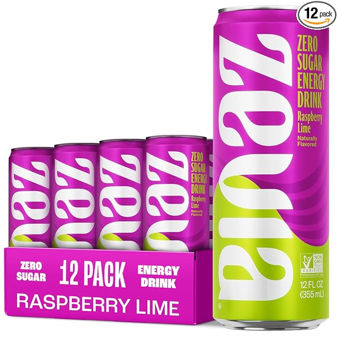 Zevia Zero Sugar Energy Drink Raspberry Lime 12 oz Cans (12-Pack) – Naturally Sweetened Zero Calorie Sugar Free Energy - Non-GMO Project Verified Gluten-Free Vegan