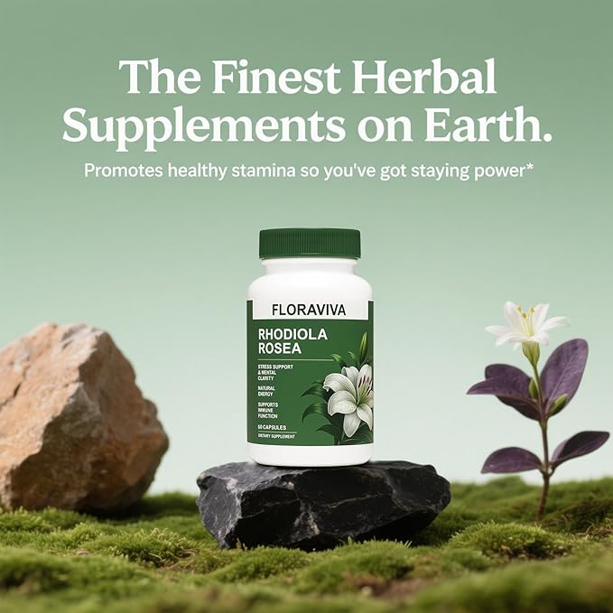 Floraviva Rhodiola Rosea Capsules 500mg - Natural Adaptogen Supplement for Stress Support Mental Focus &amp Energy - Non-GMO