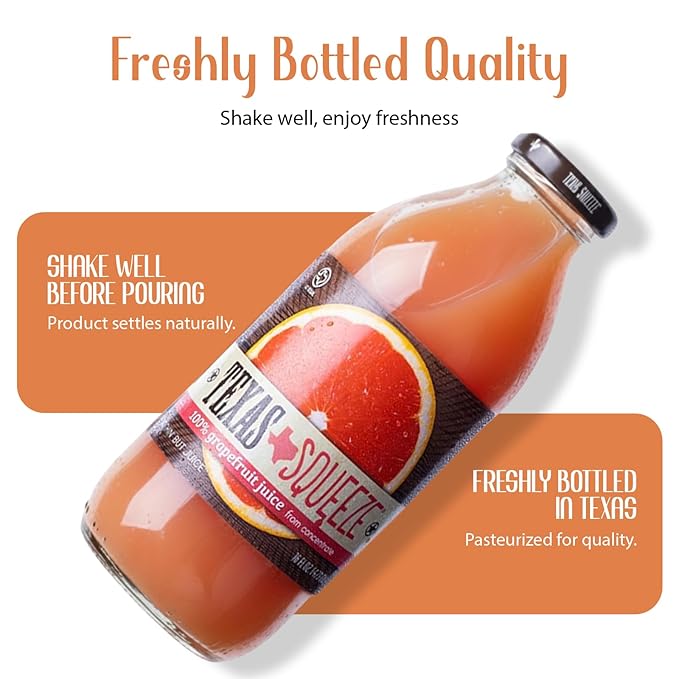 Texas Squeeze Grapefruit Juice NON GMO Verified Texas Grown and Bottled Grapefruit Juice from Concentrate No Sugar Added No Preservatives 16 fl oz Pack of 12