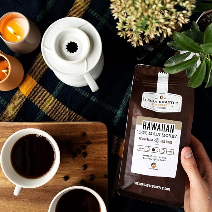 Fresh Roasted Coffee Hawaiian Maui Mokka 12 oz Medium Roast Kosher Whole Bean