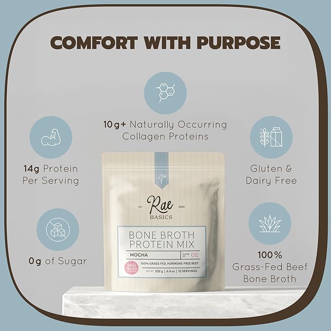 Bone Broth Protein Powder Grass Fed Collagen with 14g Complete Protein per Serving Gluten Free Keto &amp Dairy Free Organic &amp Clean Ingredients No Added Sugar Mocha 12 Servings