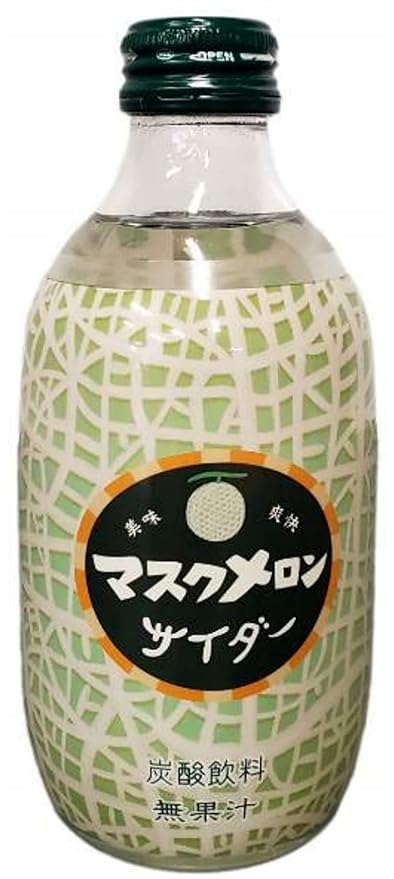 Tomomasu Japanese Soda Cider Soft Drink 10.14Fl oz Each (Pine Durian Mango Melon Peach Watermelon) - Pack of 6 (Melon (Pack of 6))