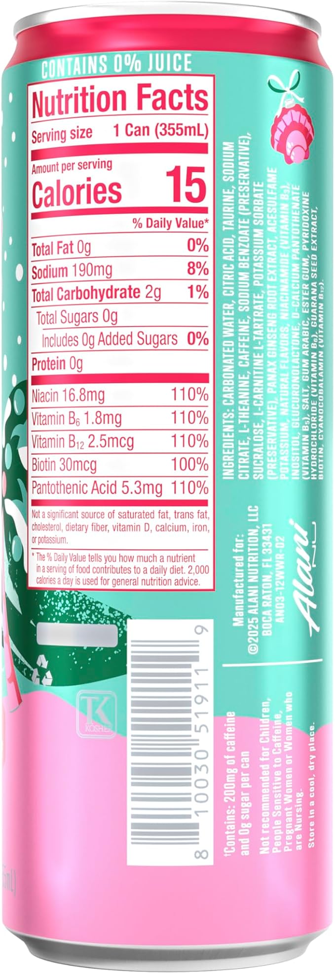 Alani Nu Winter Wonderland Sugar Free Energy Drink 12 Fl Oz Can (Pack of 12)