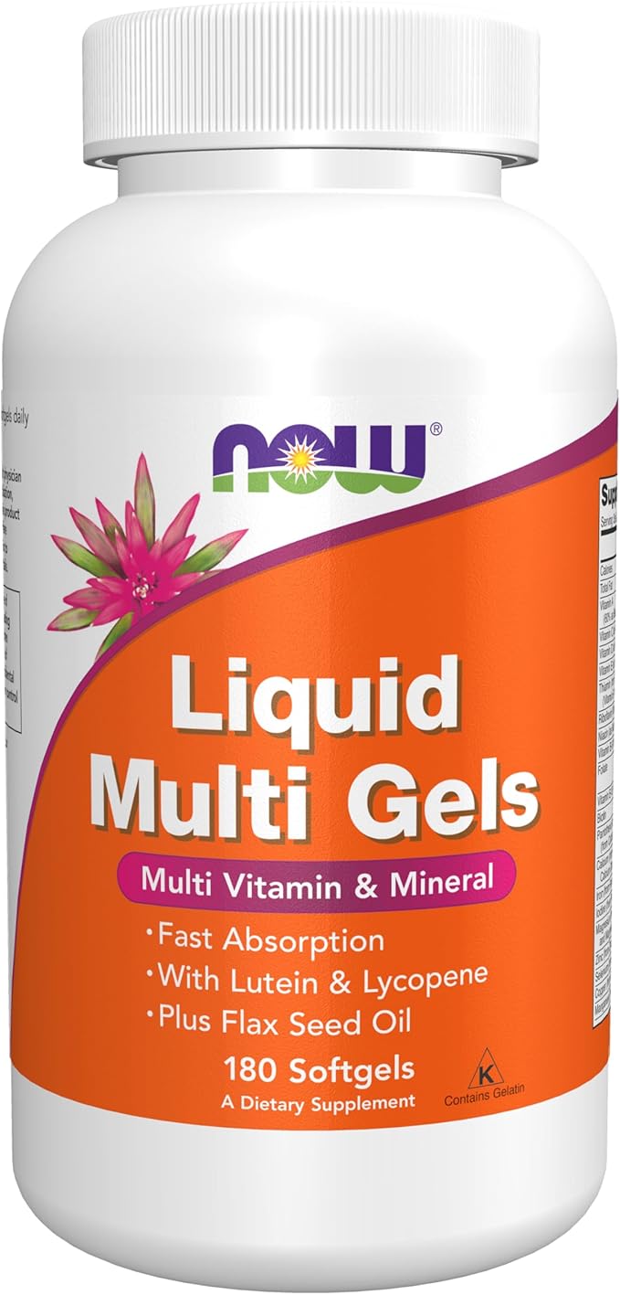 NOW Foods Supplements Liquid Multi Gels with Lutein and Lycopene plus Flax Seed Oil 180 Softgels